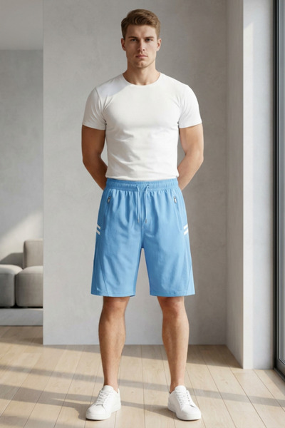 OEM Pantaloni scurți sport pentru bărbați cu buzunare și detalii laterale, 25805