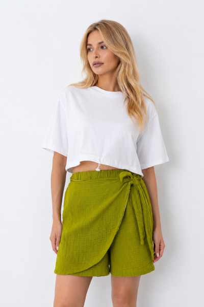 saint majesta Women's 100% Cotton Wrap Cut Muslin Short Skirt