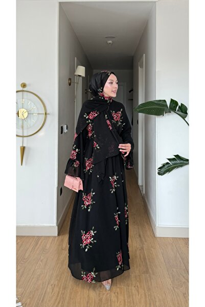 NİLNUR MODA فستان توبا للموسم الجديد مع شال وتفاصيل تطريز زهور كهدية