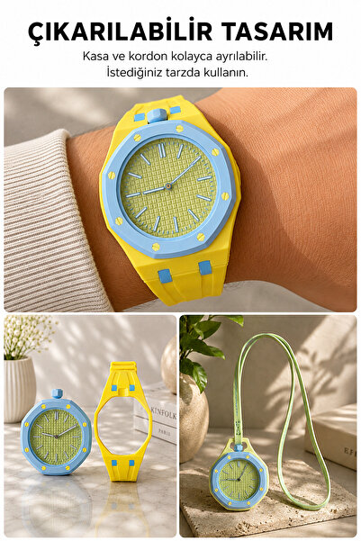 Weluxa Çıkarılabilir Tasarım 45 mm Kasa Silikon Kordon Pop-Art Unisex Genç Ko...
