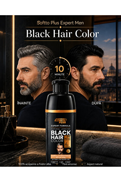 Softto Plus Vopsea de păr neagră Expert pentru bărbați – Negru în 10 minute p...