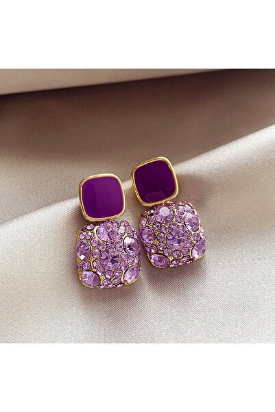 Glamluxe Luxurious Design Purple Enamel & Lilac Zircon Stone Square Earrings ...