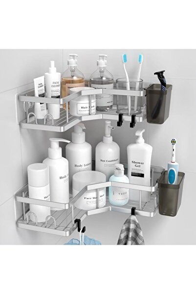 TERRIFI Corner Shower Caddy 2-Pack - Rustproof Stainless Steel Adhesive Showe...