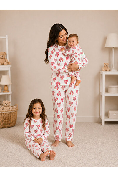 Drop Kids Mother-Child Combination Long Pajama Set Leopard Heart Pattern