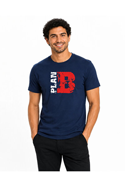 ETİFA Plan B Premium Unisex T-Shirt 100% Cotton Modern Navy Blue T-Shirt