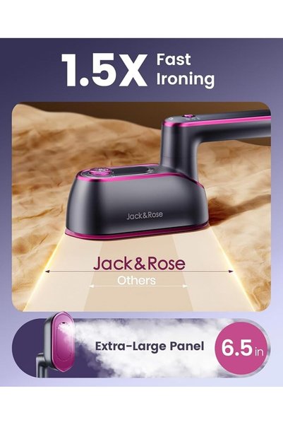 Jack & Rose مكواة بخار محمولة للسفر بقوة 1200 واط، طراز SI09 |   مكواة بخارية 2 في 1 مع تسخين سريع في 8 ثوانٍ؛ سعة كبيرة