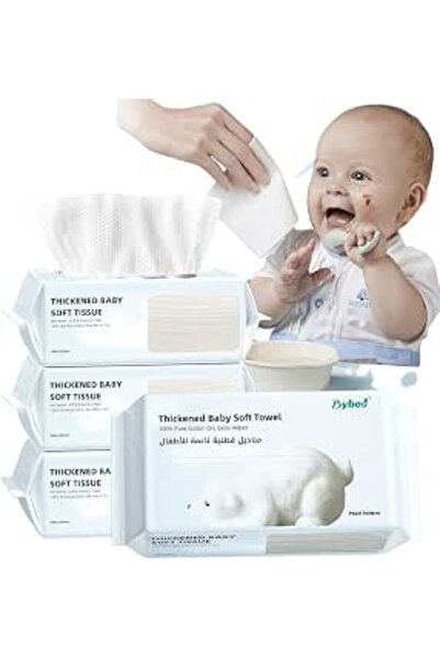 BYBEO 4 Bags Baby Cotton Tissue, Soft Baby Dry Wipe, Wet And Dry Use, Made Of...