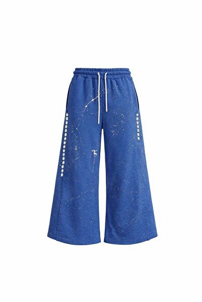 #vdr viadellerose Saks Blue Paint Effect Wide Leg Trousers 19206