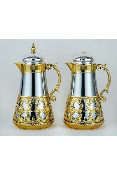 BASURRAH Luxury Tea and Coffee Thermos Set, 2 Pieces, Silver Gold Color, 0.8 ...