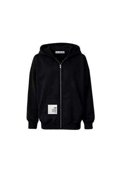 #vdr viadellerose Black Zippered Hooded Oversize Sweatshirt with Floral Print...