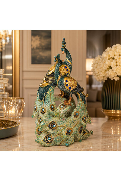 Dania Luxurious Peacock Decorative Figurine with Ornate Feather Detailing, Go...