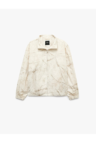 Koton Zippered Patterned Regular Fit Long Sleeve Classic Collar Cotton Jacket