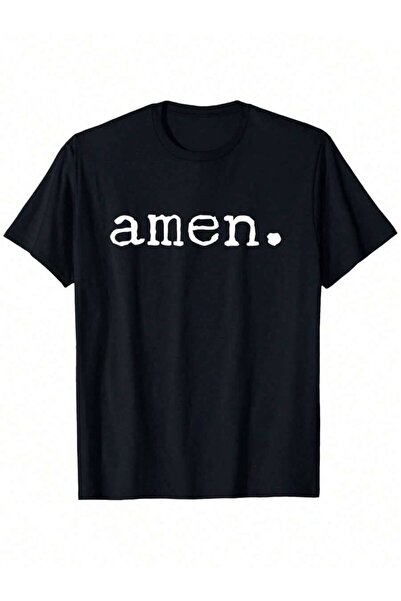 26LIK Men's Casual Crew Neck-Shirt, Printed Words AMEN Praise Lord From Pasto...