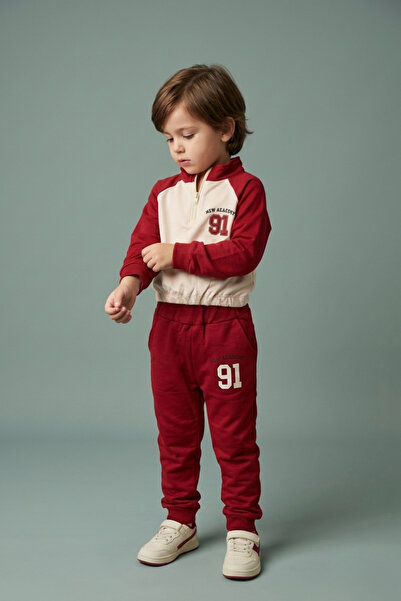 zumino Boy's Half Zipper Elastic 91 Printed Tracksuit Set