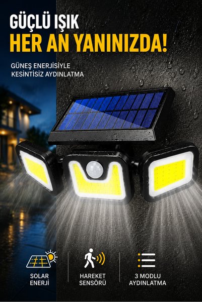 Ecuy Solar Bahçe Aydınlatma 90 LED Hareket Sensörlü 3 Modlu Güneş Enerjili Dı...