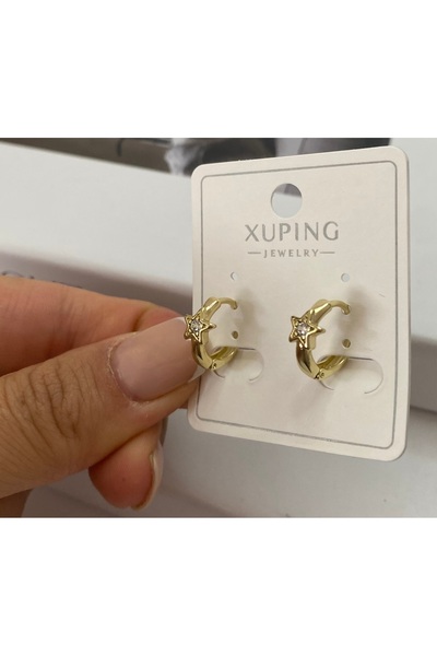 Xuping 14K Taşlı Yıldız Detaylı Mini Halka Küpe