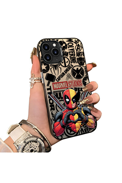 Hontinga iPhone 11 Pro Uyumlu Marvel Desenli Silikon Kenar Sert Arka Kılıf Co...