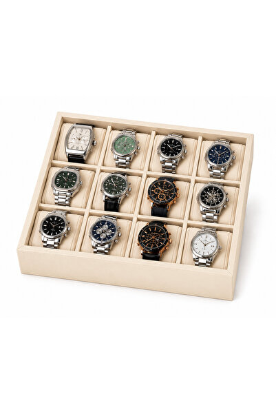 Güner Ofis 12-Slot Leather Watch Box – 12 Compartment Watch Storage and Organ...