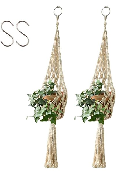 TERRIFI 2 Pcs Boho Macrame Plant Hangers for Indoor, Handmade Hemp Rope Hangi...