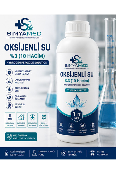 SİMYAMED Oksijenli Su %3 (10 Volüm) 1 Litre – Yüksek Safiyet