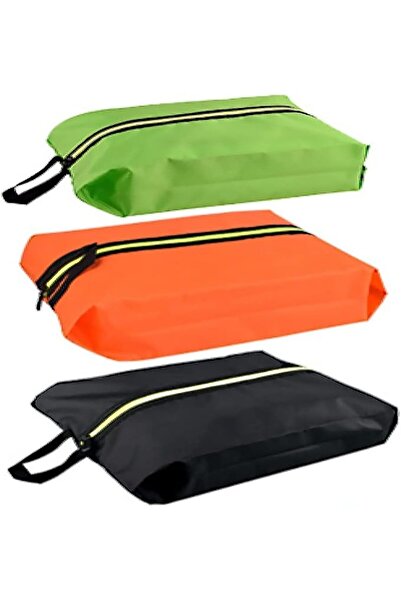 GENERAL 3 Pack XL Waterproof Travel Shoe Bags in Green Orange Black, Zipper C...