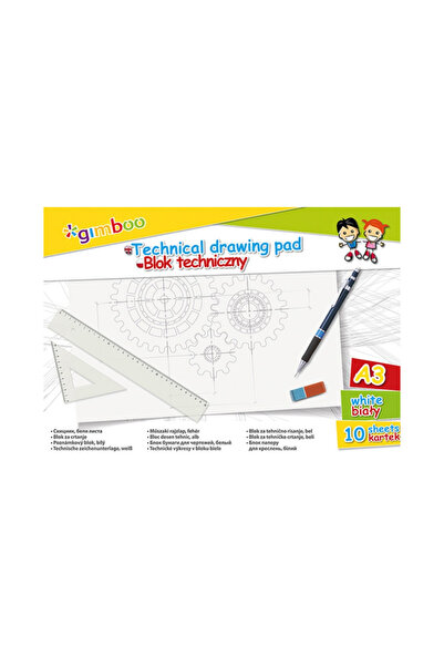 Gimboo A3 Drawing Pad, 10 Sheets - 150Gsm, Cardboard Cover, - White Sheets