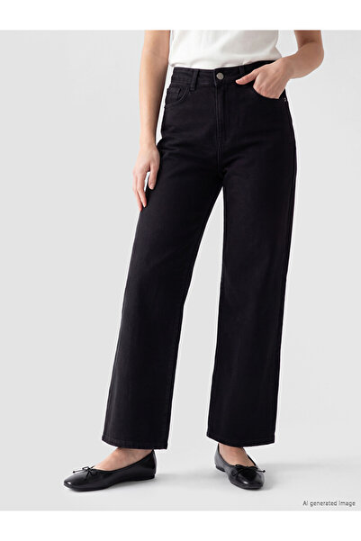 LC Waikiki LCW Jeans Siyah Petite Wideleg Kadın Jean Pantolon