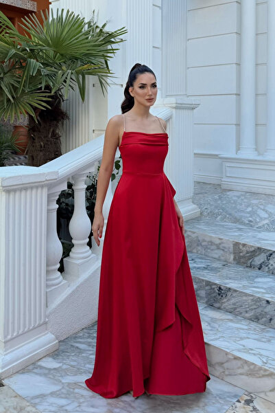 Sindimoda Taş Askı Detay Fırfırlı Saten Abiye 1213
