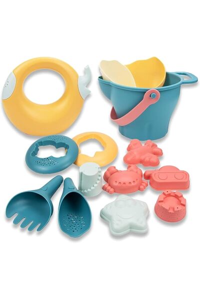 Smrynan Leather 14 Pcs Beach Sand Toys Set for Kids, Soft Rubber Sand Toys wi...