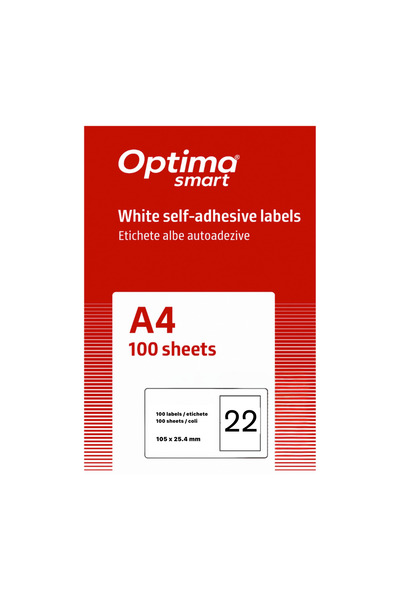 Optima Self-adhesive White Labels 22/A4, 105 X 25.4 Mm, 100 Sheets/Pack, Smar...