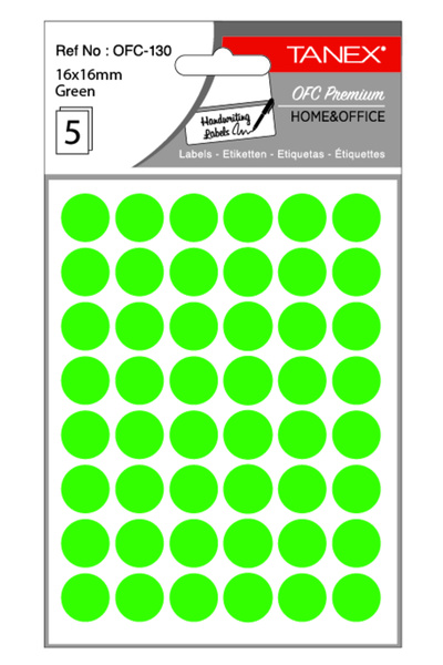Tanex Round Self-Adhesive Labels, D16 Mm, 240 Pcs/Set, Tanex, Yellow