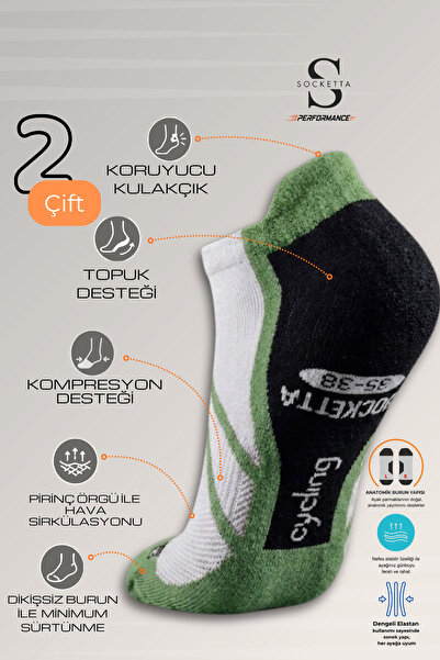 Socketta Pachet de 2 șosete de ciclism unisex, negru/verde fistic, fără cusăt...