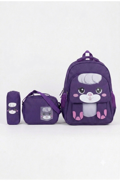 Malkan School Girl 3-Piece Set Primary School Backpack Lunch Bag Pen Holder B...