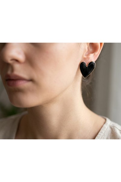 Prizma Concept Women's Enamel Heart Earrings - Minimalist Large Heart Stud Ea...
