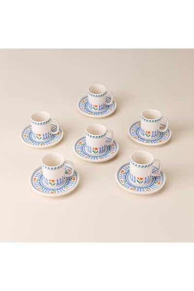 Evidea Kitchen Blue Flower 6 Kişilik Kahve Fincanı - Renkli - 90 ml