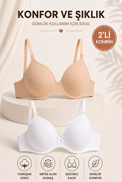 Alıç Women's Non-Padded Bra 2-Pack and 3-Pack – Black and White Skin Color Co...