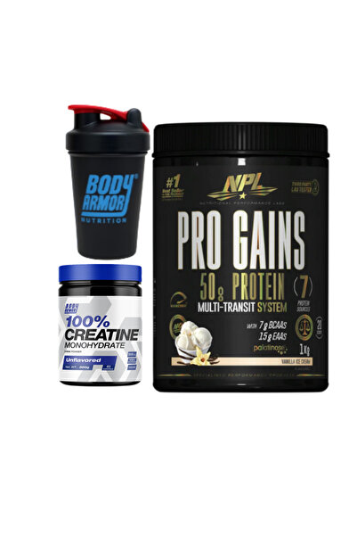 npl Pro-Gains 1kg + Body Armor Creatine Monohydrate 300g+ Free Shaker | Prote...