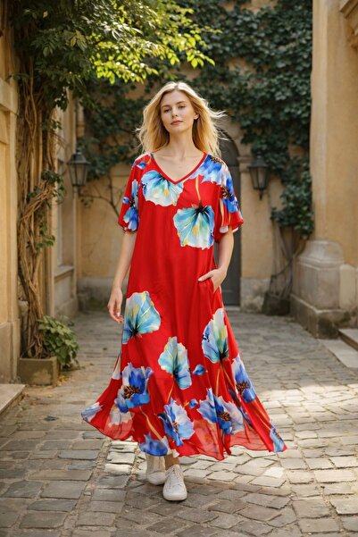 Fashimo Rochie maxi cu maneca tip fluture si buzunare cod ES11542