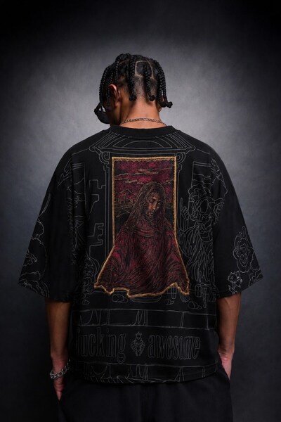 Slatra Ανδρικό μπλουζάκι μαύρο Sanctum Velvet Patch Oversize