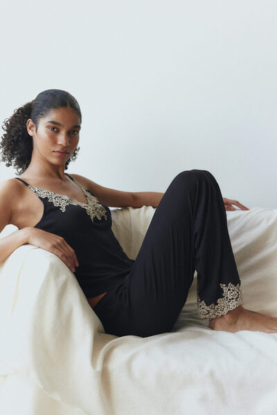 H&M Dantel Şeritli Jarse Pijama Takımı