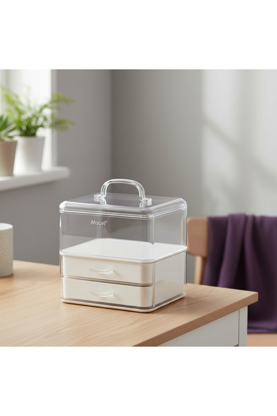 DeaL Organizator de machiaj cu 2 sertare, capac transparent — Practic și eleg...