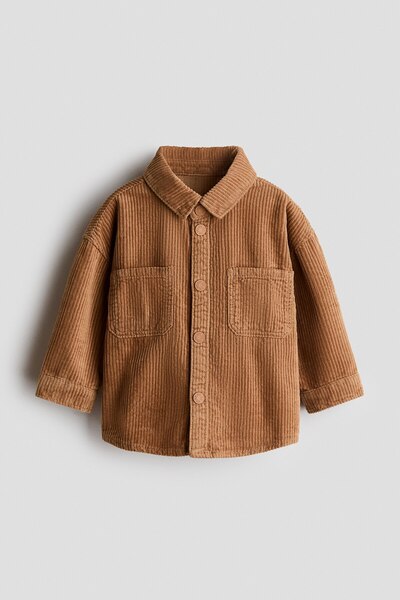 H&M Pamuklu ve Fitilli Kadife Gömlek