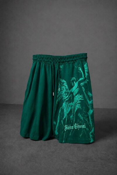 Slatra Men's Green Ethereal Embroidered Above-Knee Shorts