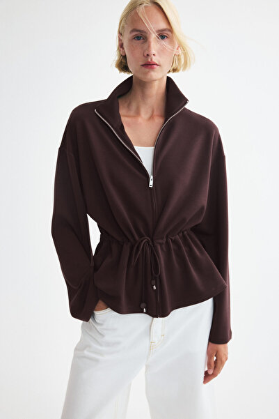 H&M Büzgü Bağı Detaylı ve Fermuarlı Sweatshirt