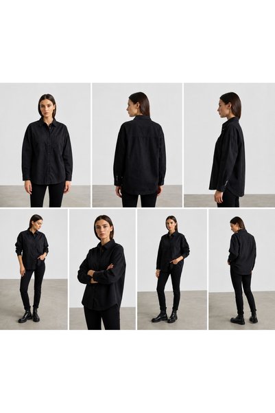 SOLİS MODA Kadın siyah oversize gömlek