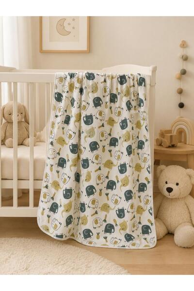 Lumos Trade Elephant Patterned 100% Cotton Double Layer Double Sided Baby Bla...