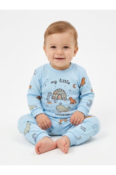 Kids Kingdom Cotton Seal Detailed Baby Boy Daily 2-Piece Pajama Set