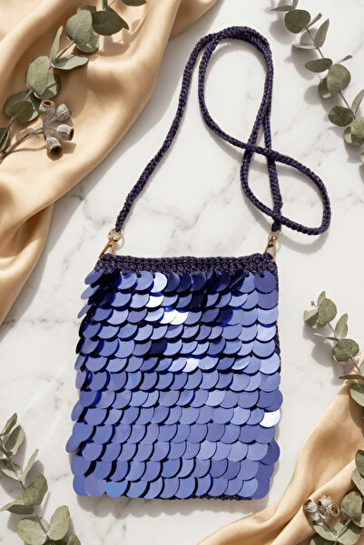 BB BİBUTİKSHOP Velvet Night Midnight Blue Sequined Handmade Stylish Women's S...