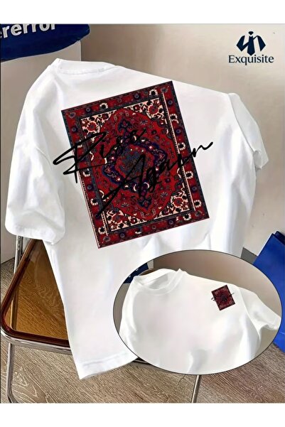 EURO CODE Ethnic Kilim Patterned Printed Oversize Cut Crew Neck Short Sleeve ...