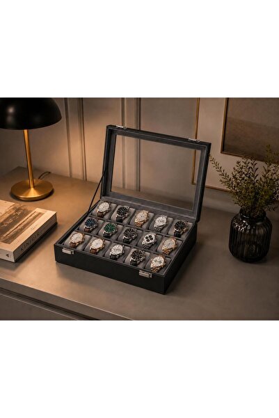 zyc Special Series Luxury 15-Slot Luxury Leather Glass-Covered Watch Storage ...